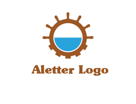 water in ship wheel and gear engineering logo icon