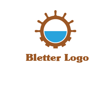 water in ship wheel and gear engineering logo icon