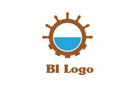 water in ship wheel and gear engineering logo icon