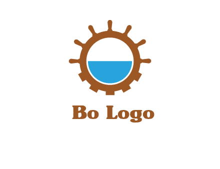 water in ship wheel and gear engineering logo icon