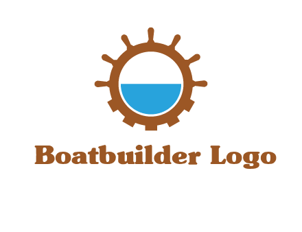 water in ship wheel and gear engineering logo icon