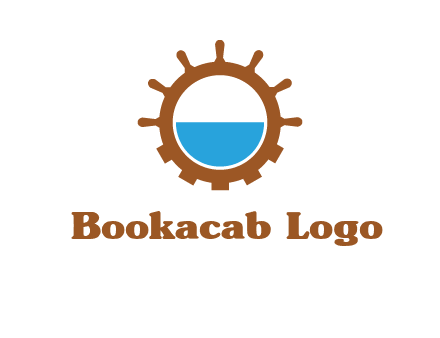 water in ship wheel and gear engineering logo icon