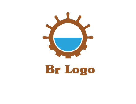 water in ship wheel and gear engineering logo icon