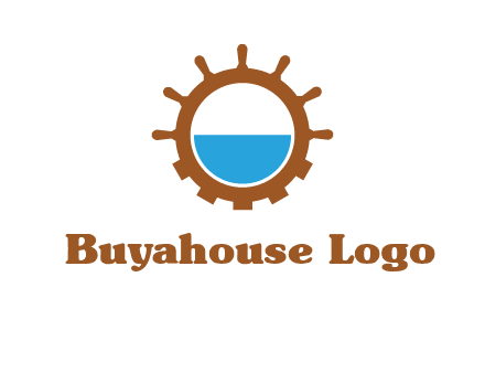 water in ship wheel and gear engineering logo icon