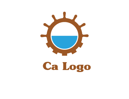 water in ship wheel and gear engineering logo icon