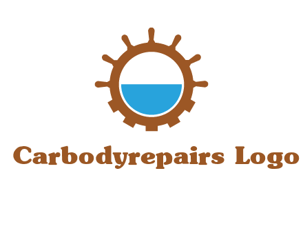 water in ship wheel and gear engineering logo icon