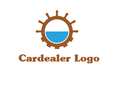 water in ship wheel and gear engineering logo icon