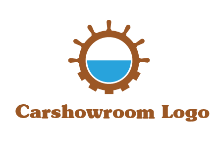 water in ship wheel and gear engineering logo icon