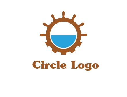 water in ship wheel and gear engineering logo icon