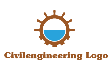 water in ship wheel and gear engineering logo icon