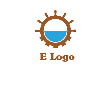 water in ship wheel and gear engineering logo icon