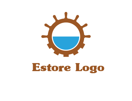 water in ship wheel and gear engineering logo icon