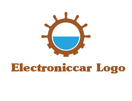 water in ship wheel and gear engineering logo icon