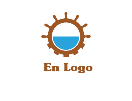 water in ship wheel and gear engineering logo icon