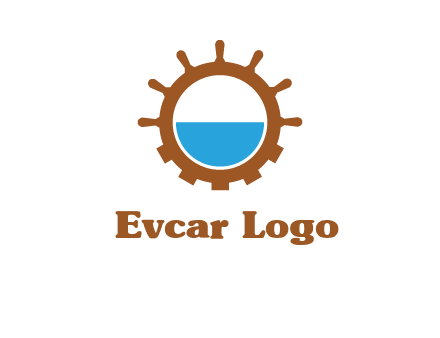 water in ship wheel and gear engineering logo icon