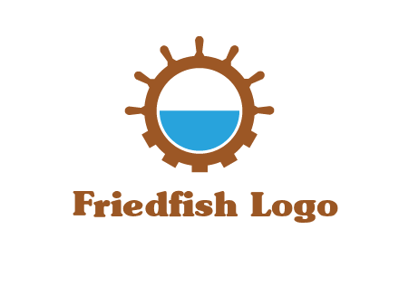 water in ship wheel and gear engineering logo icon