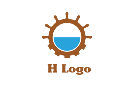 water in ship wheel and gear engineering logo icon