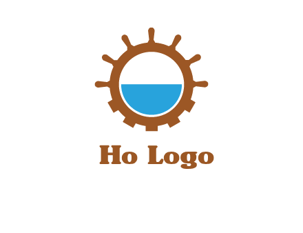 water in ship wheel and gear engineering logo icon