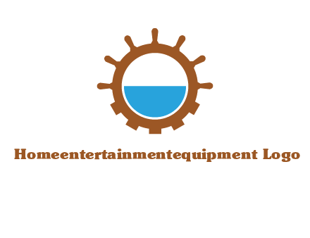 water in ship wheel and gear engineering logo icon