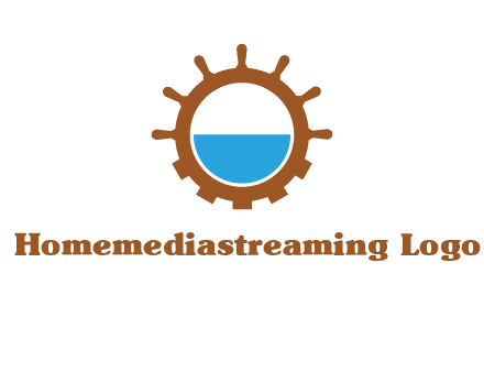 water in ship wheel and gear engineering logo icon