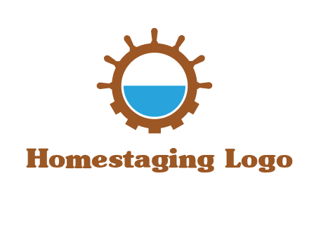 water in ship wheel and gear engineering logo icon