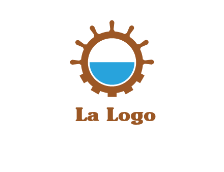 water in ship wheel and gear engineering logo icon