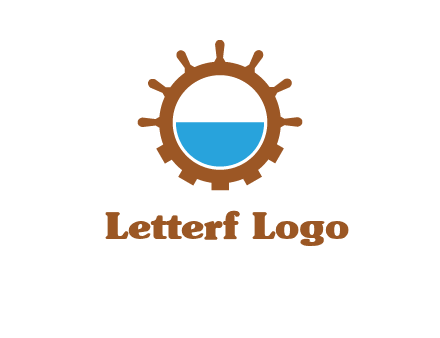 water in ship wheel and gear engineering logo icon