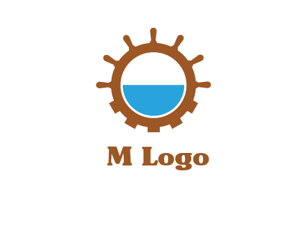 water in ship wheel and gear engineering logo icon