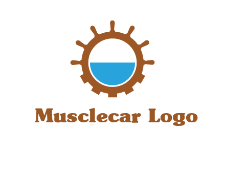 water in ship wheel and gear engineering logo icon