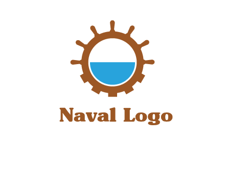 water in ship wheel and gear engineering logo icon