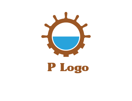 water in ship wheel and gear engineering logo icon