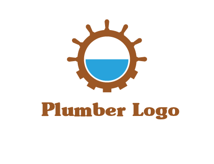 water in ship wheel and gear engineering logo icon