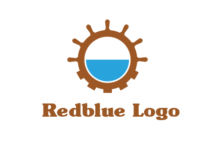 water in ship wheel and gear engineering logo icon