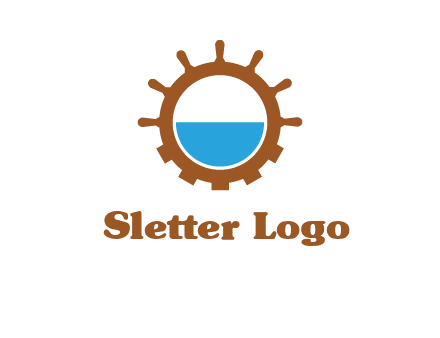 water in ship wheel and gear engineering logo icon