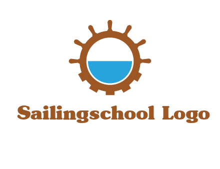 water in ship wheel and gear engineering logo icon