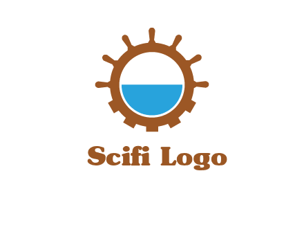 water in ship wheel and gear engineering logo icon