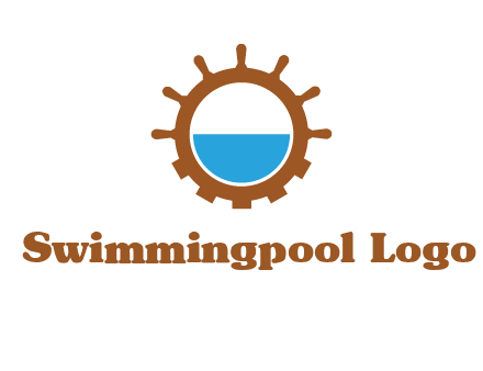 water in ship wheel and gear engineering logo icon