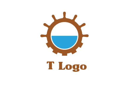 water in ship wheel and gear engineering logo icon