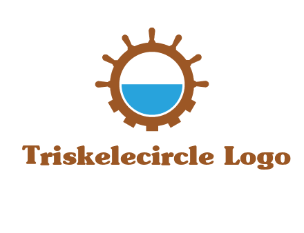 water in ship wheel and gear engineering logo icon