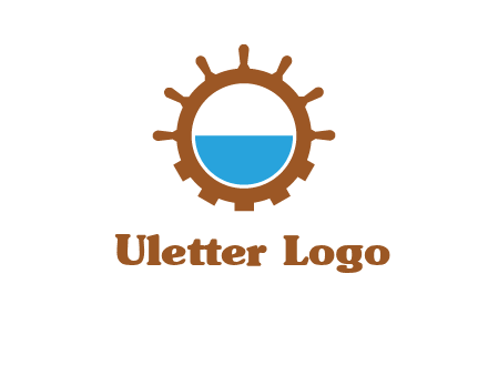 water in ship wheel and gear engineering logo icon