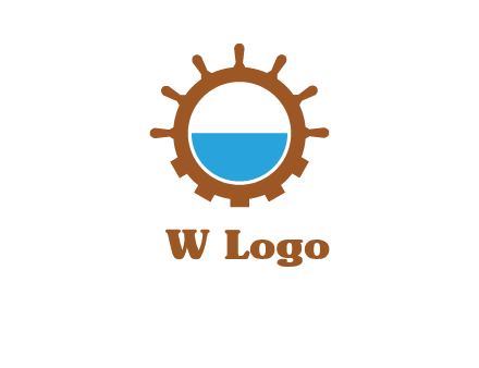 water in ship wheel and gear engineering logo icon