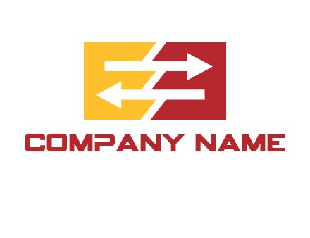 Letters EE creating arrows inside rectangle logo