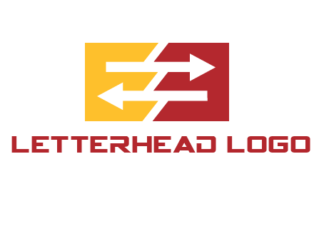 Letters EE creating arrows inside rectangle logo