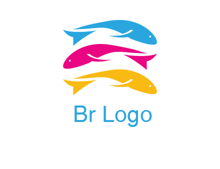 colorful fishes on top of each other printing logo