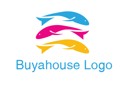 colorful fishes on top of each other printing logo