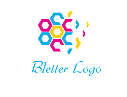 CMYK hexagon in flower shape printing logo