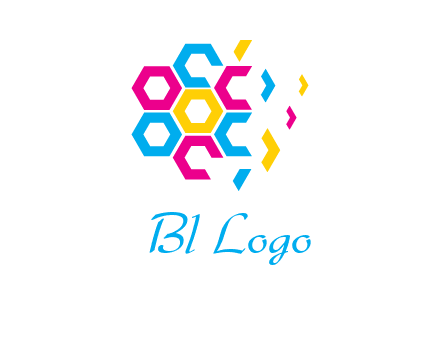 CMYK hexagon in flower shape printing logo