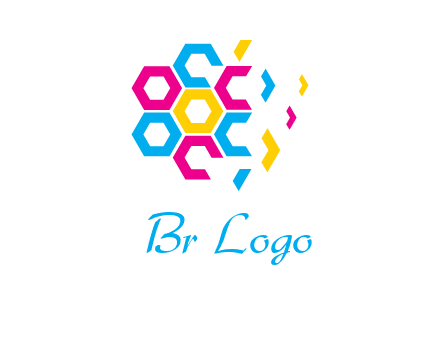 CMYK hexagon in flower shape printing logo