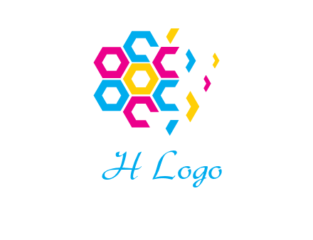 CMYK hexagon in flower shape printing logo