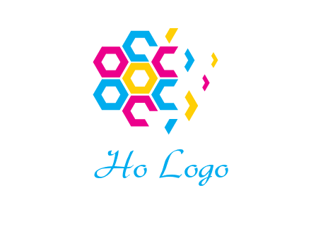 CMYK hexagon in flower shape printing logo